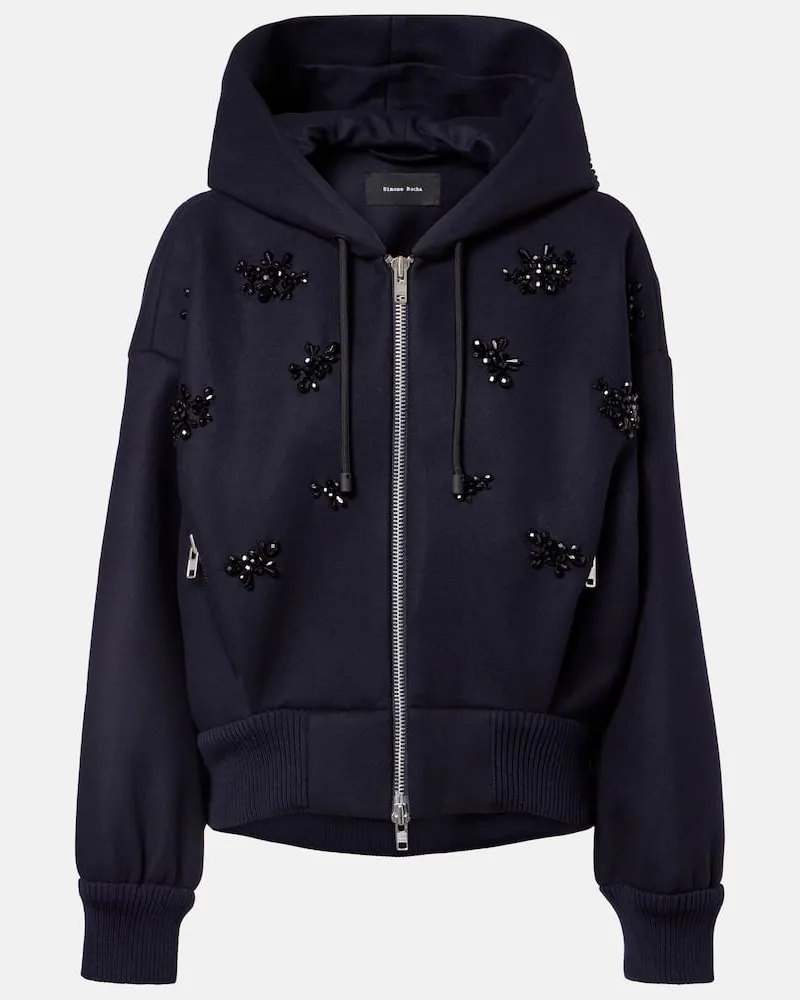 Simone Rocha Verzierte Kapuzenjacke Turbo aus einem Wollgemisch Blau