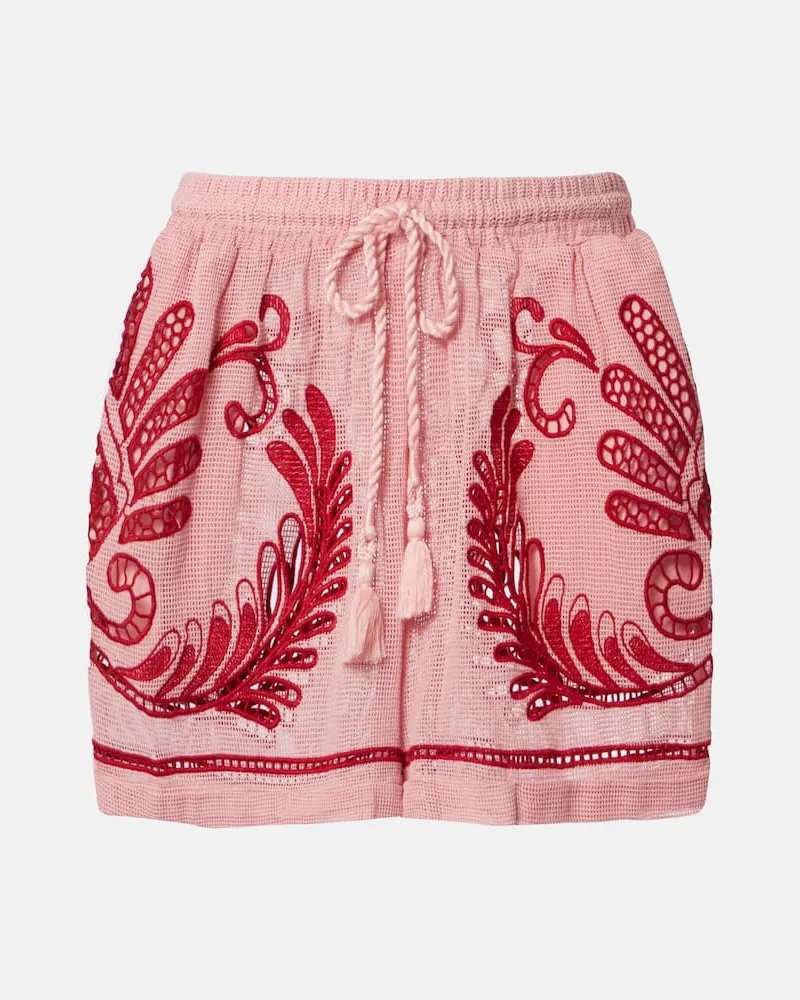 FARM Rio Bestickte Shorts aus Baumwoll-Mesh Rosa