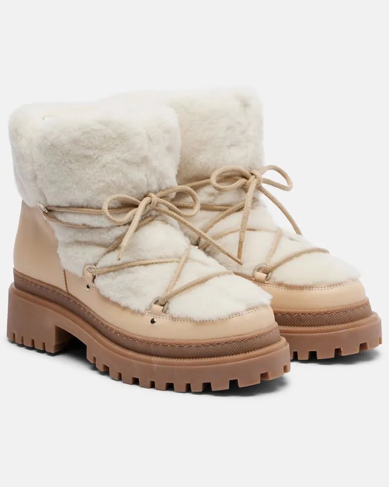 Yves Salomon Ankle Boots aus Shearling und Leder Weiß