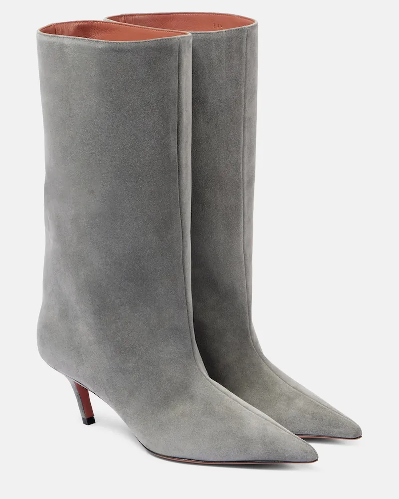 Amina Muaddi Stiefel Fiona 60 aus Veloursleder Grau