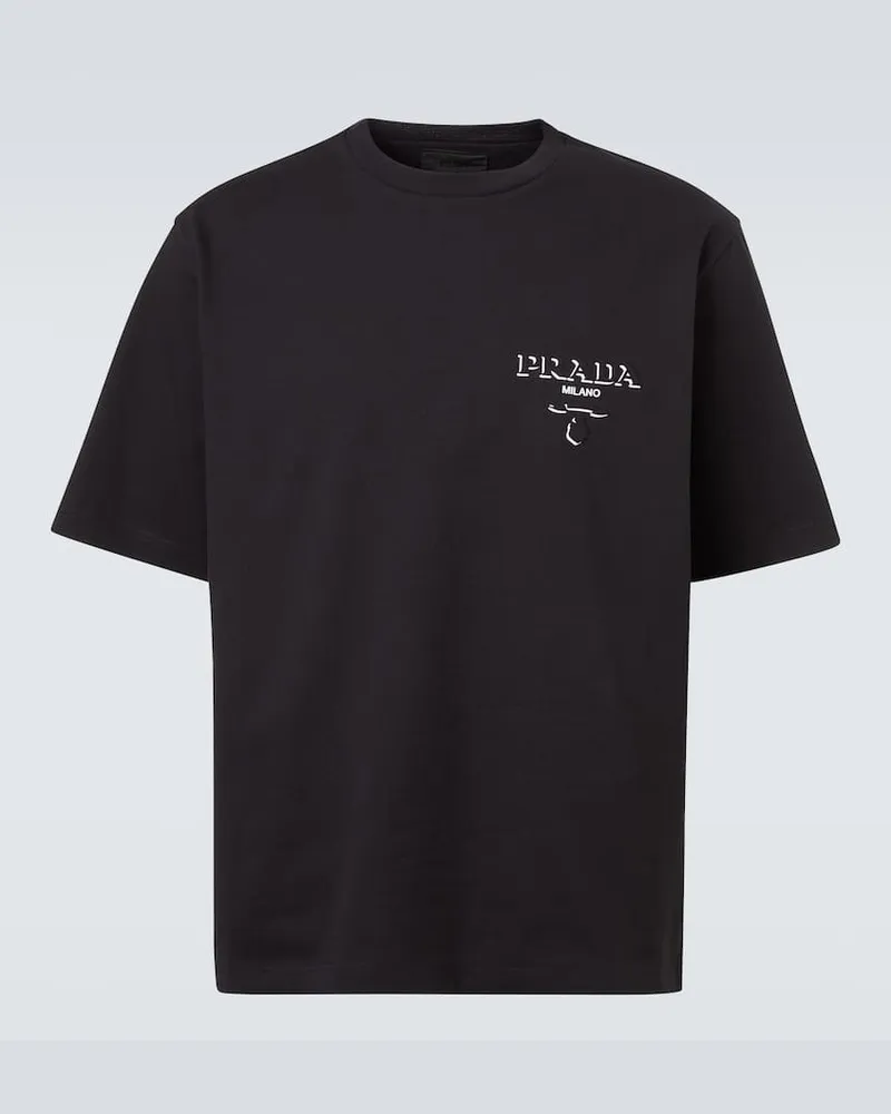 Prada T-Shirt aus Baumwoll-Jersey Schwarz