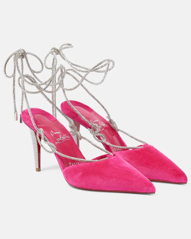 Christian Louboutin Verzierte Pumps Astrid Lace Strass 85 aus Samt Rosa