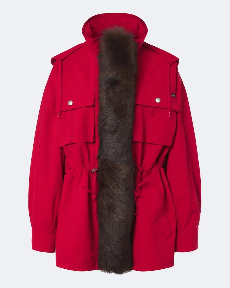 Prada Parka aus Re-Nylon mit Shearling Rot