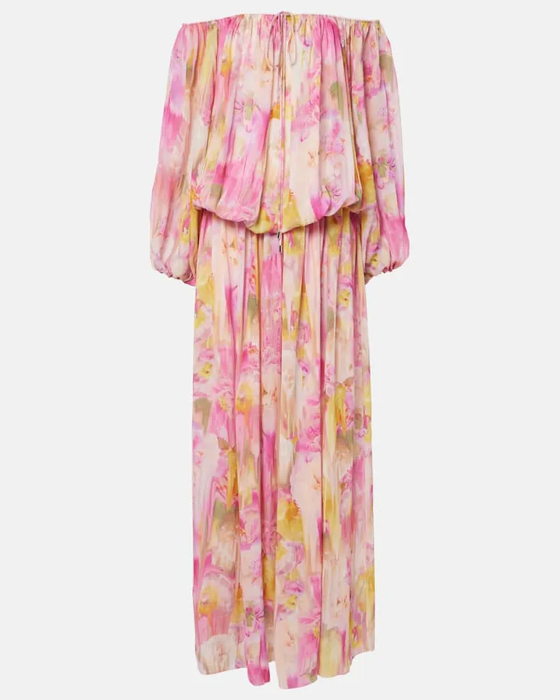 Blumarine Bedruckte Off-Shoulder-Robe aus Georgette Rosa