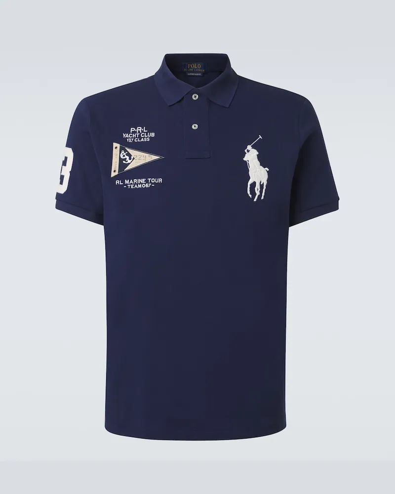 Ralph Lauren Besticktes Polohemd aus Baumwolle Blau