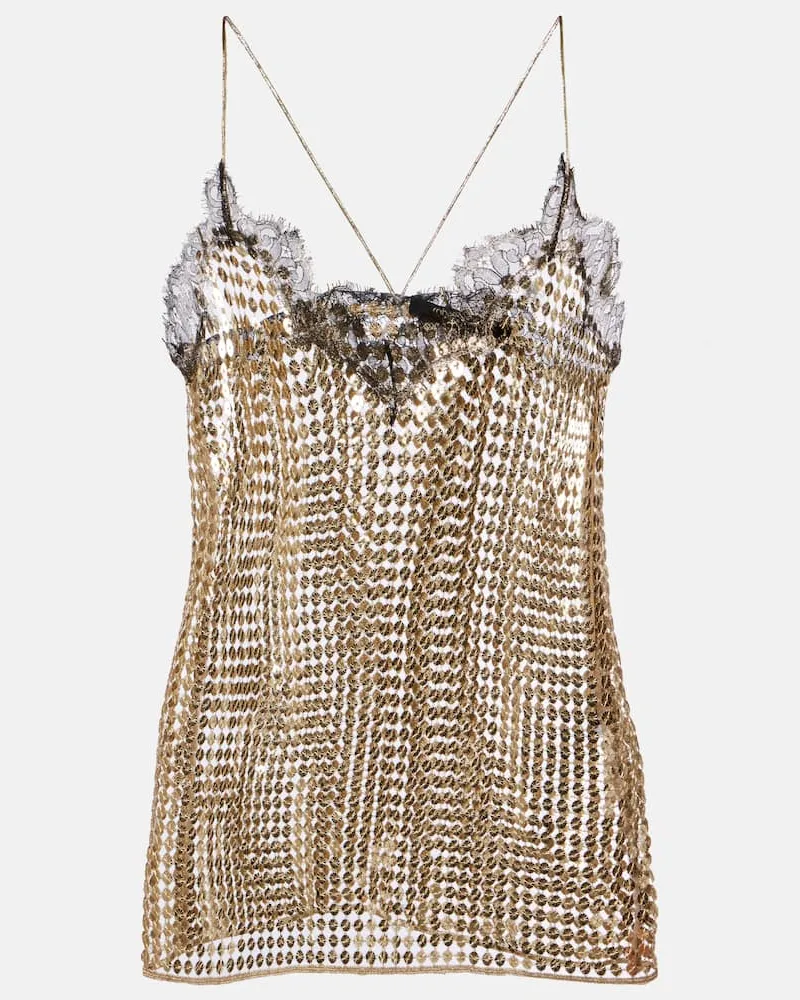 Roberto Cavalli Top mit Pailletten und Spitze Gold