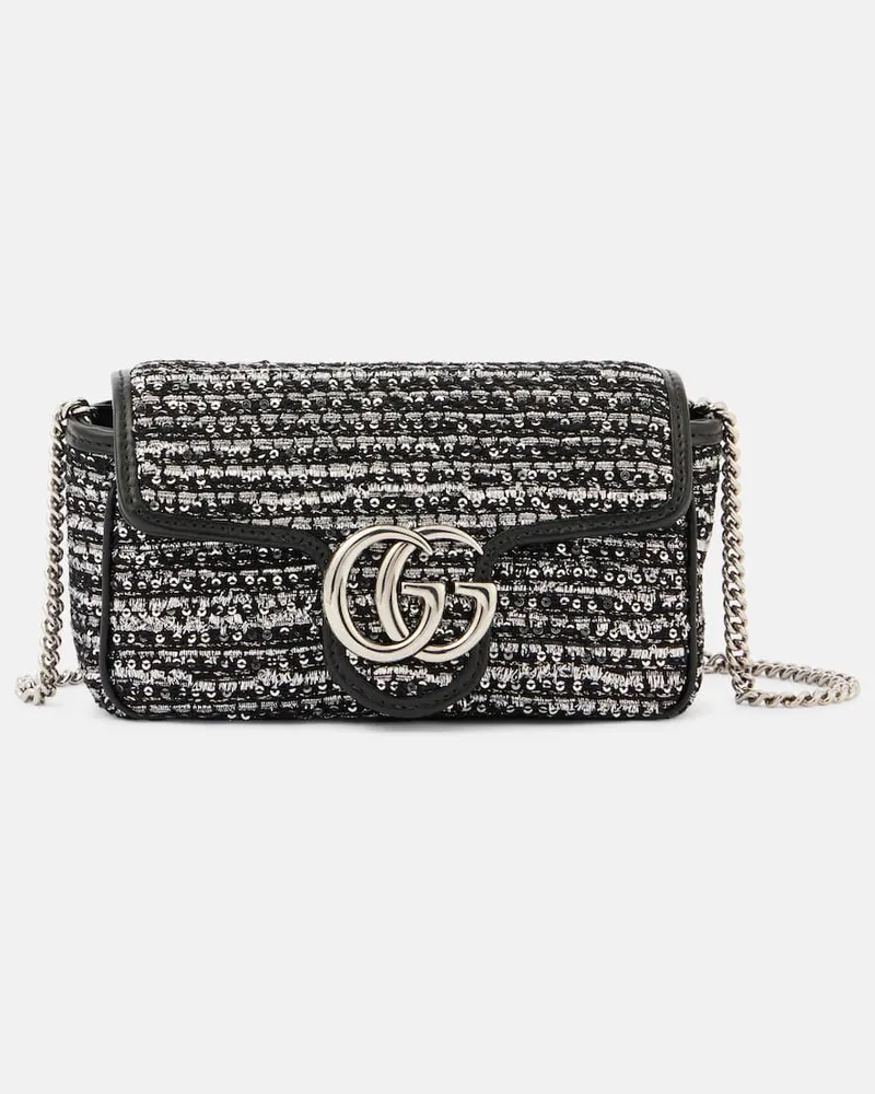 Gucci Schultertasche GG Marmont Mini aus Tweed Schwarz