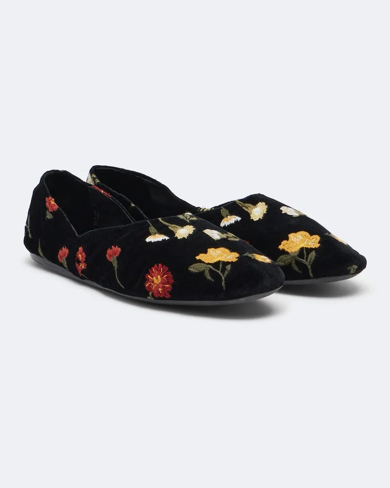 KHAITE Bestickte Ballerinas Jane aus Samt Schwarz
