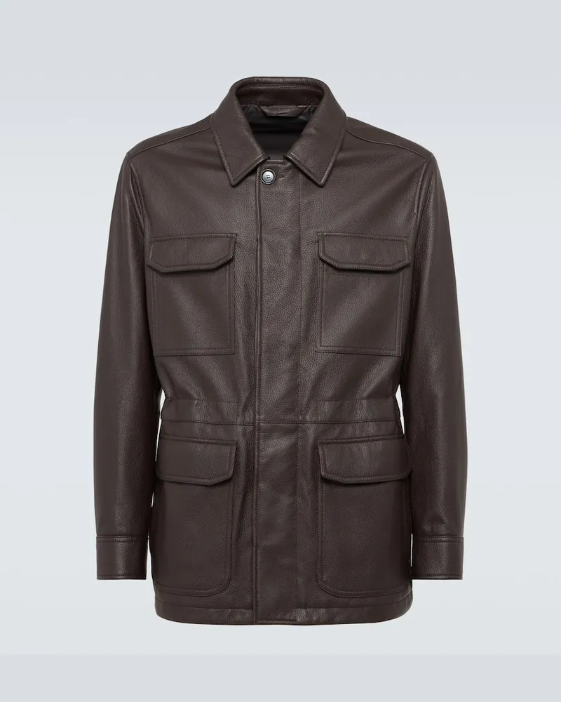 Brioni Lederjacke Braun