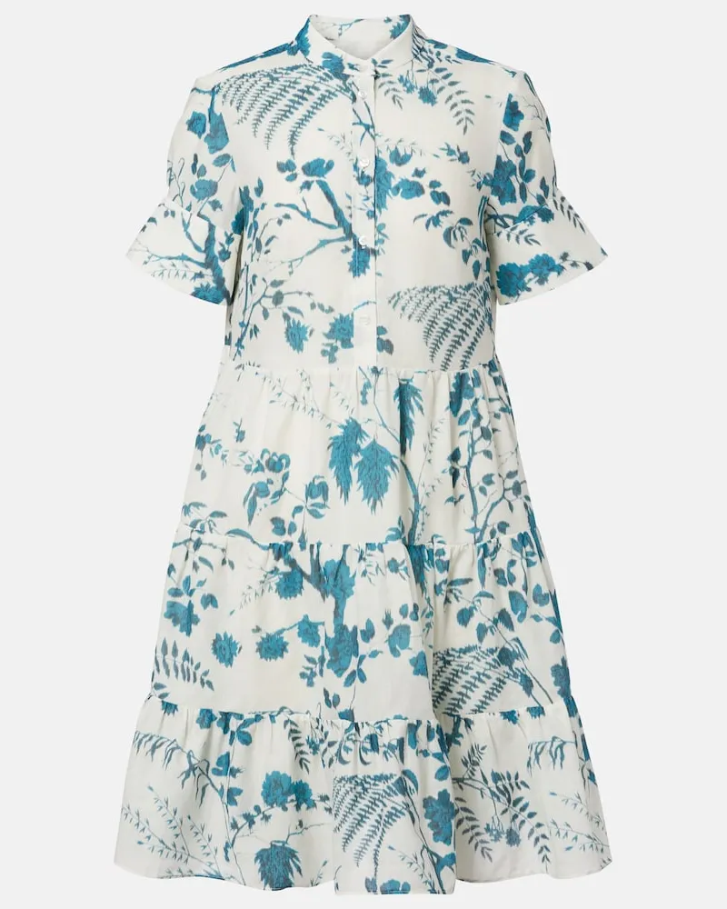 Erdem Bedrucktes Minikleid aus Baumwolle und Leinen Weiß