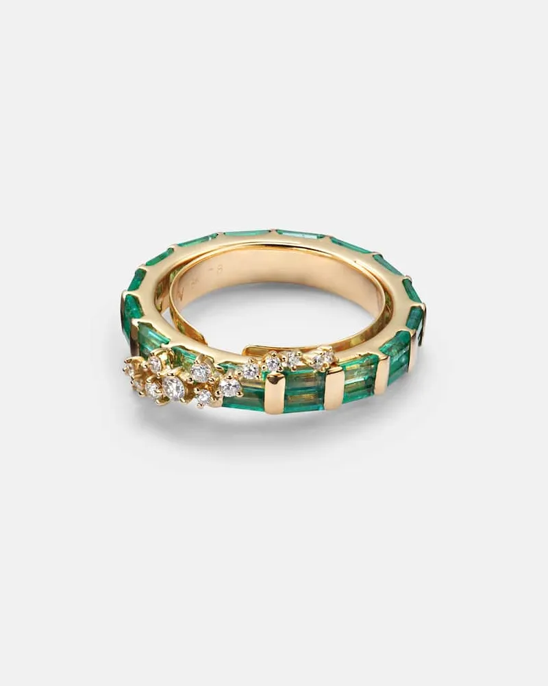 Ananya Ring Scatter aus 18kt Gelbgold mit Diamanten und Smaragden Gold