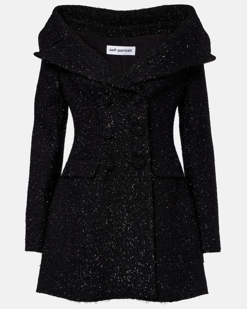 Self-Portrait Minikleid aus Bouclé Schwarz