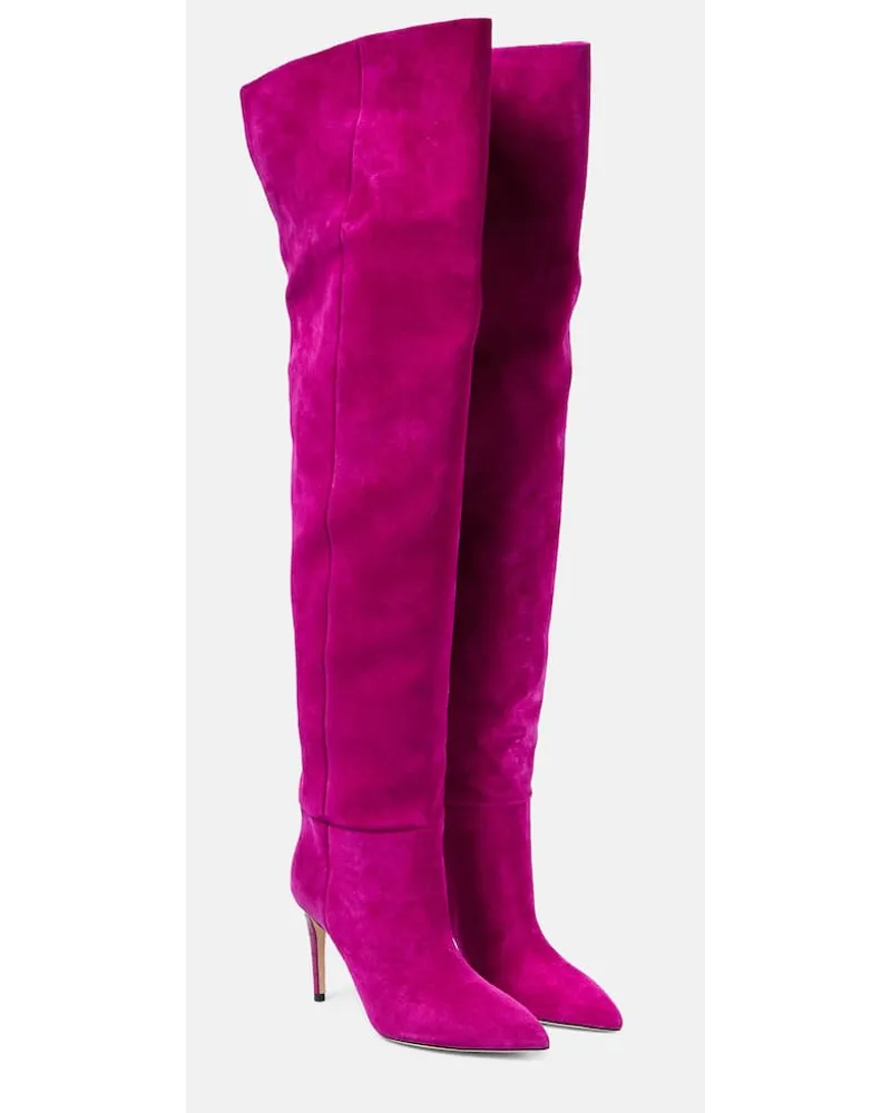 Paris Texas Overknee-Stiefel aus Veloursleder Pink