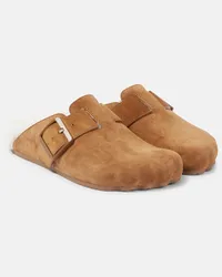 Balenciaga Slippers Sunday aus Veloursleder mit Shearling Beige