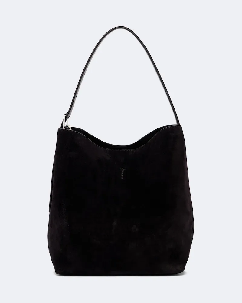 Totême Tote Bag Belted aus Veloursleder Braun
