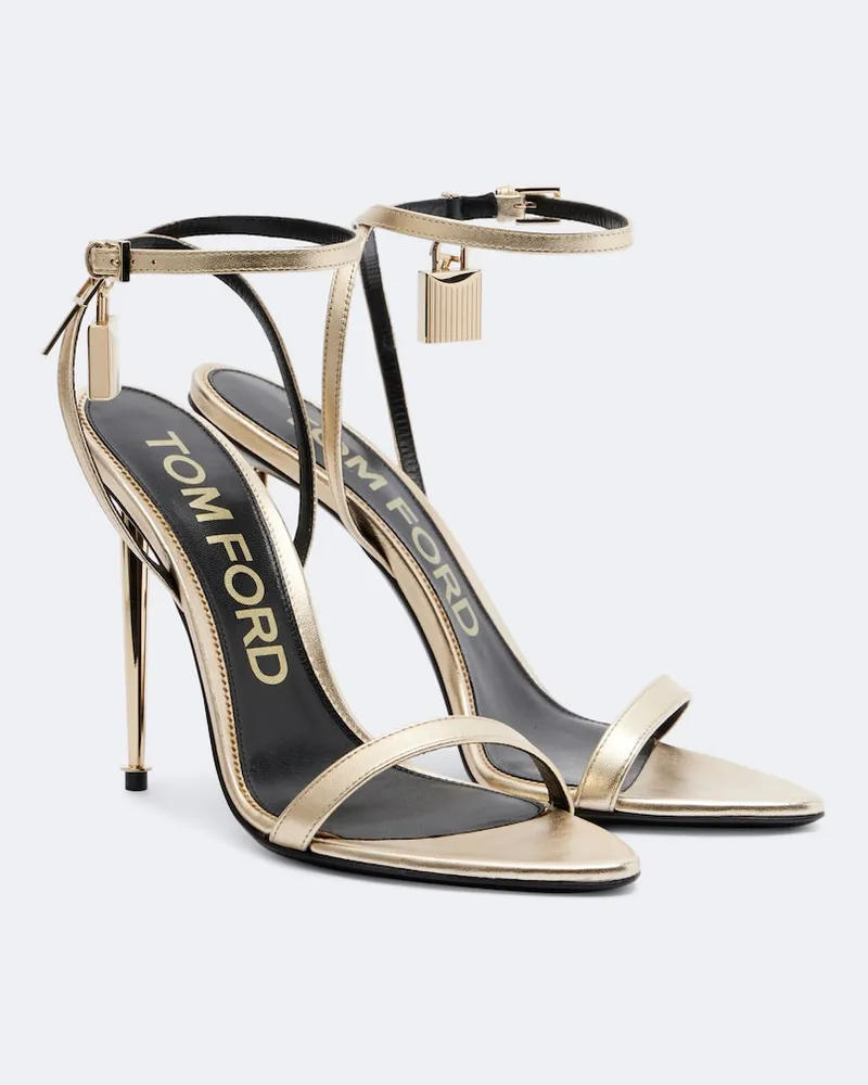 Tom Ford Verzierte Sandalen aus Metallic-Leder Gold