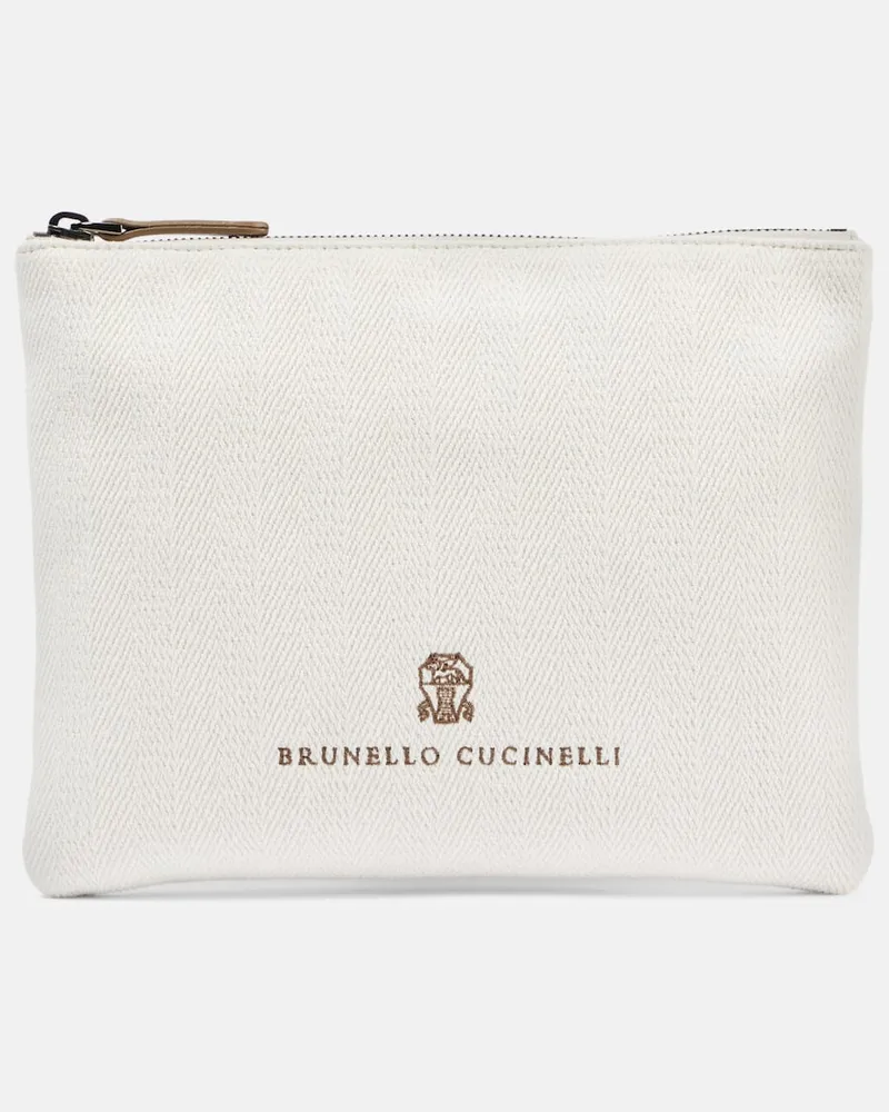 Brunello Cucinelli Clutch Leisure Small aus Canvas Beige