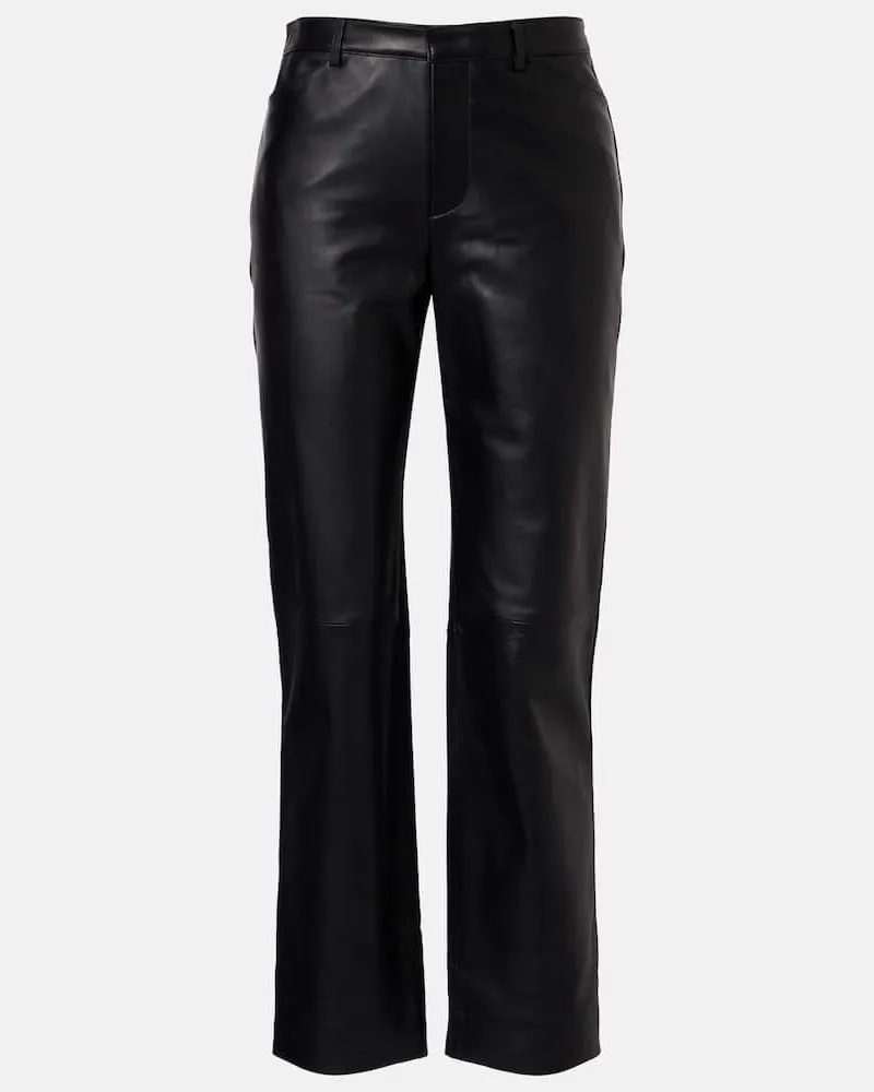 Vince Gerade Cropped-Hose aus Leder Schwarz