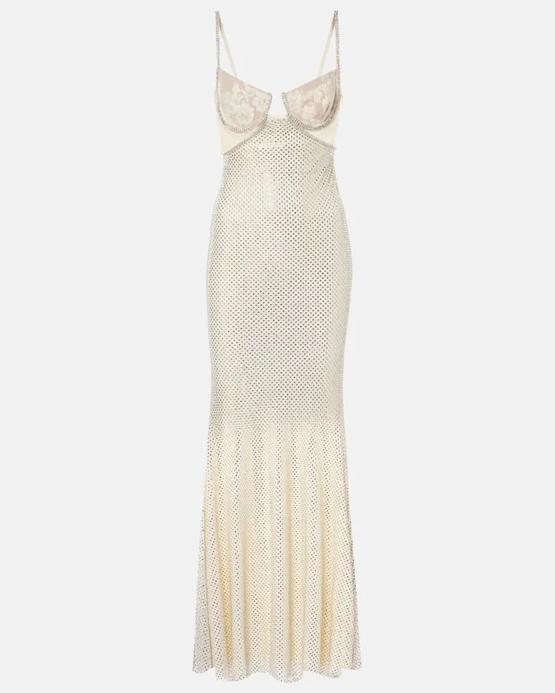 Self-Portrait Bridal Robe mit Spitze und Kristallen Weiß