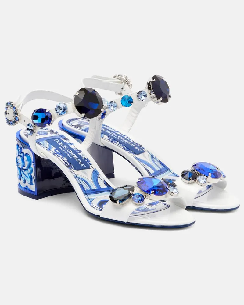 Dolce & Gabbana Sandalen Majolica aus Leder mit Kristallen Blau