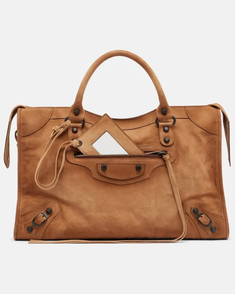 Balenciaga Henkeltasche Le City Medium aus Veloursleder Braun