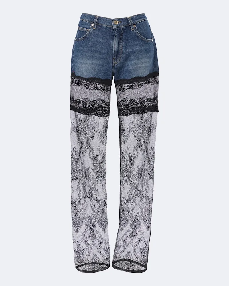 Blumarine Wide-Leg Jeans mit Spitze Blau