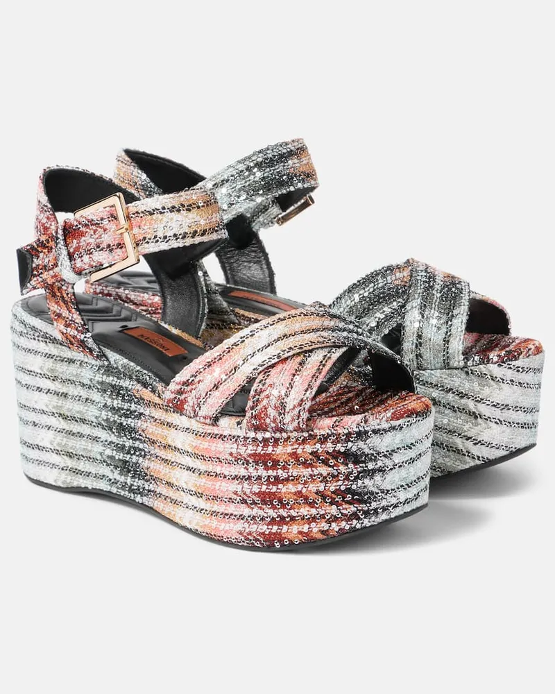 Missoni Verzierte Plateausandalen Julia aus Häkelstrick Multicolor