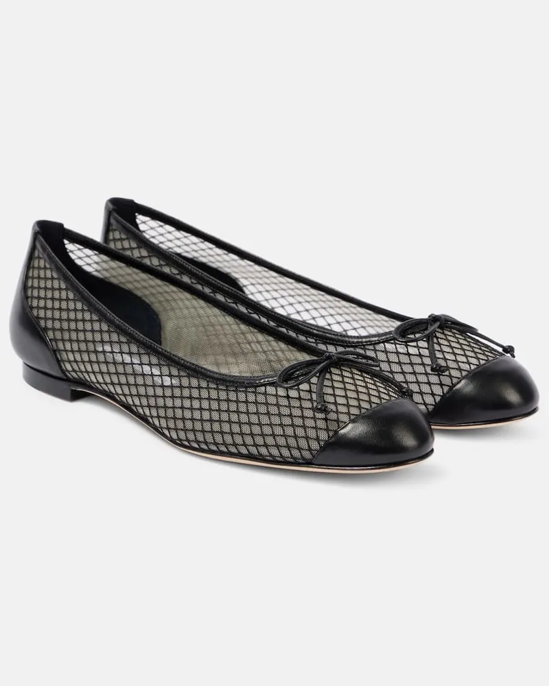 Manolo Blahnik Ballerinas Capbal mit Leder Schwarz
