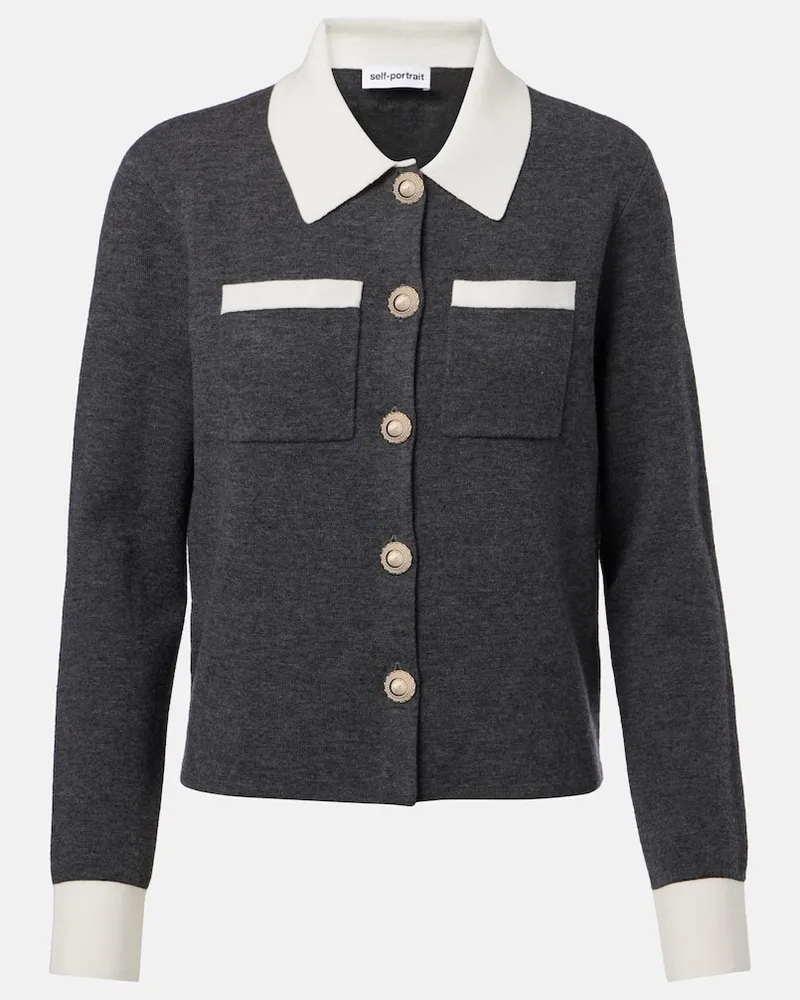 Self-Portrait Cardigan aus einem Wollgemisch Grau