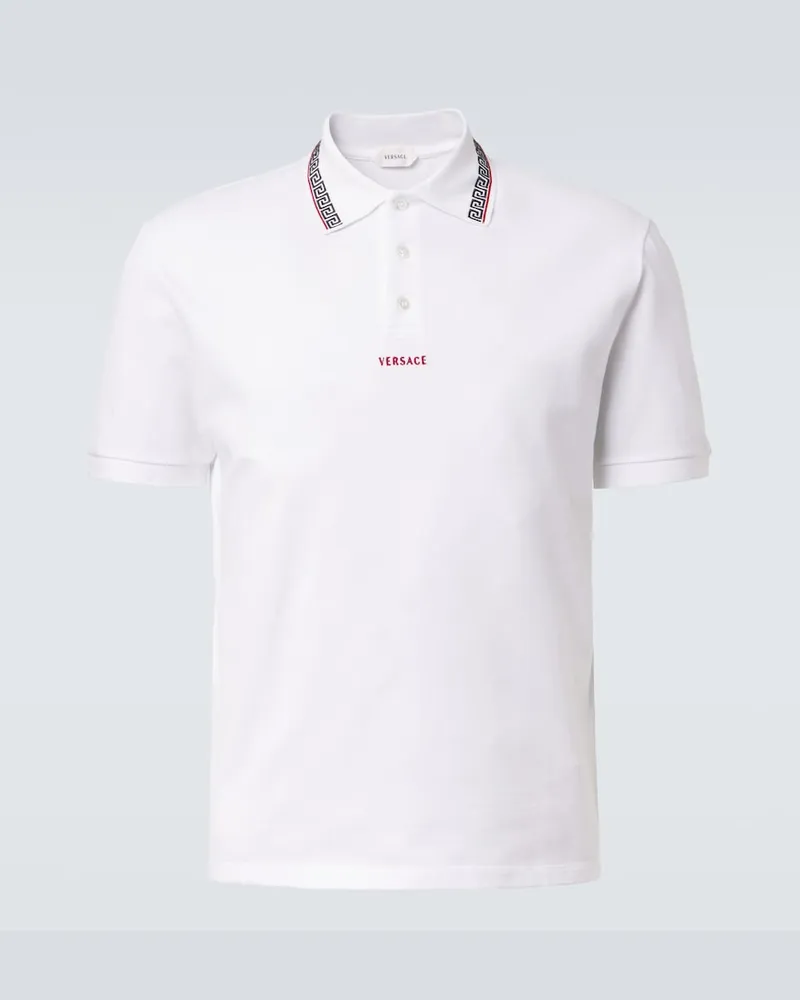 Versace Polohemd Greca aus Baumwoll-Piqué Weiß