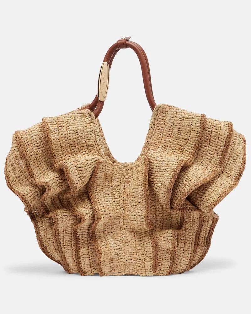 Zimmermann Schultertasche Goldentime Small aus Raffiabast Beige