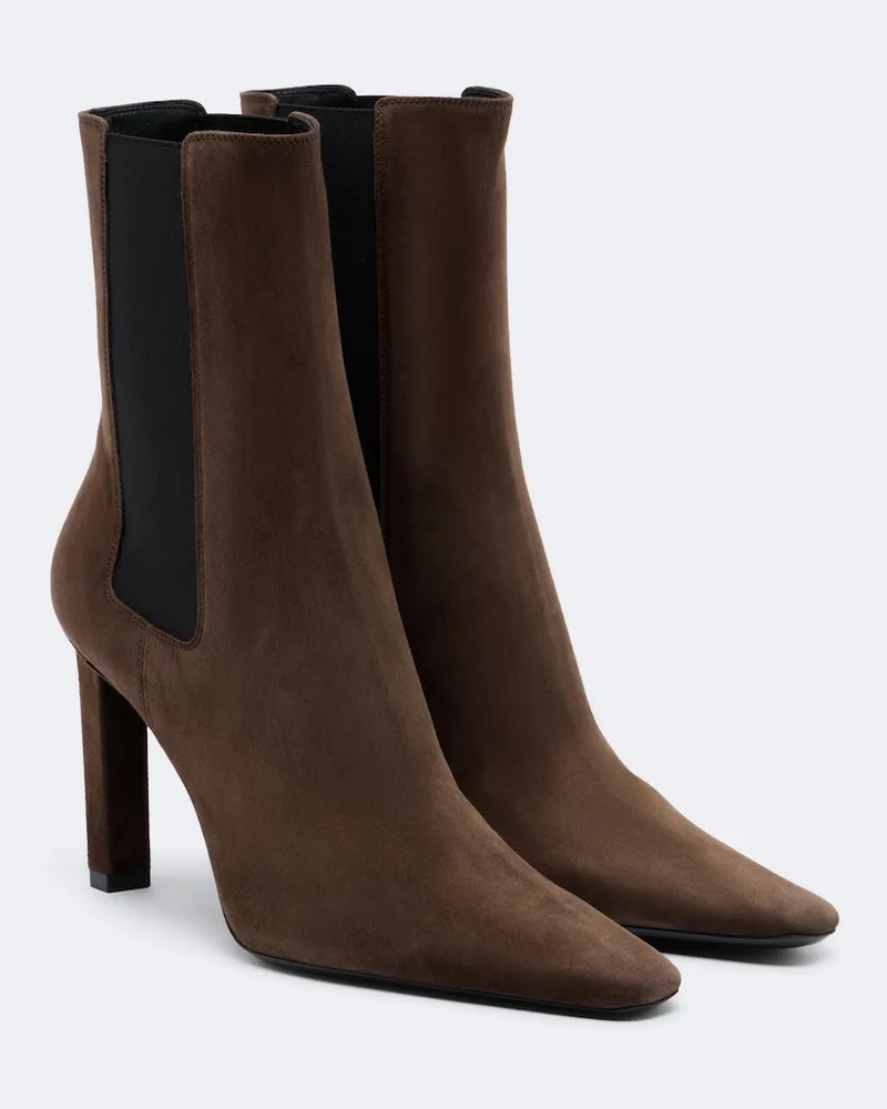 Saint Laurent Ankle Boots Francoise aus Veloursleder Braun