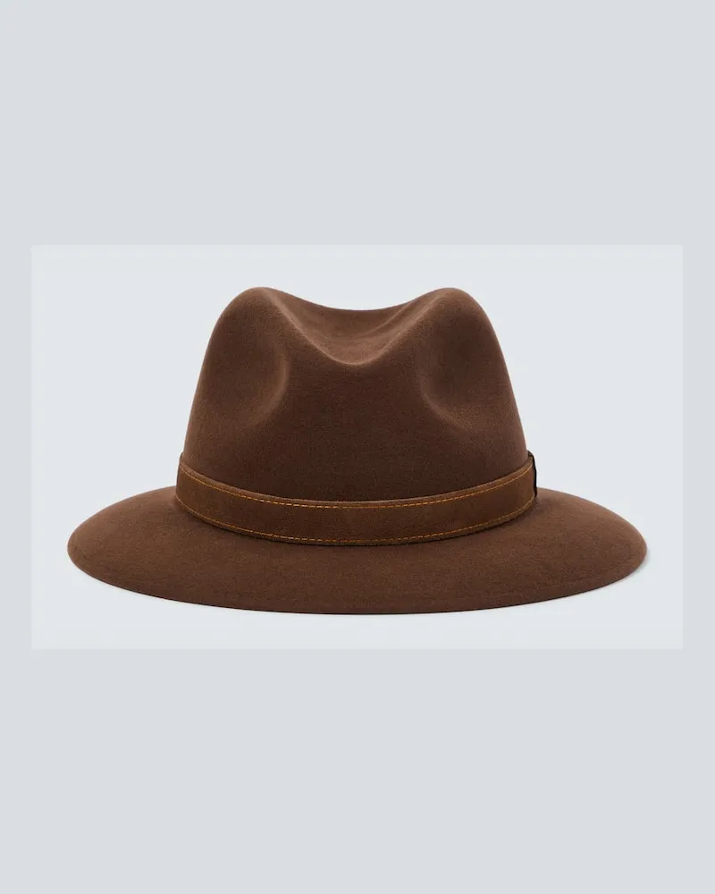 Borsalino Fedora-Hut aus Wolle mit Leder Braun