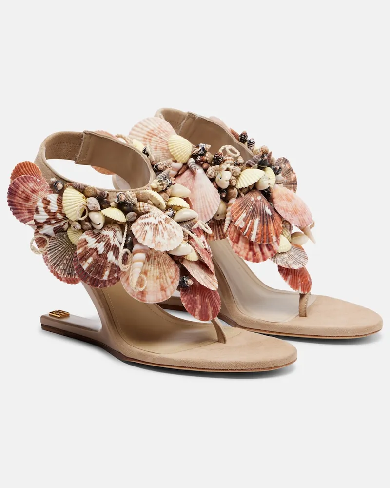 Balmain Verzierte Slingback-Wedges aus Veloursleder Multicolor