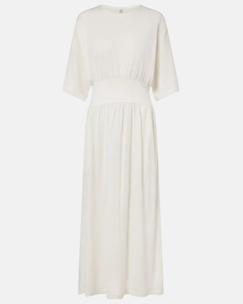 Totême Midikleid aus Baumwolle und Seide Weiß