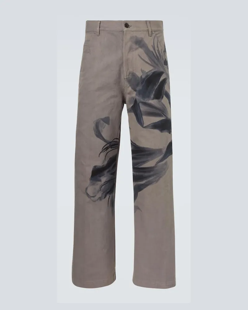 Dries van Noten Bedruckte Chinohose aus Baumwolle Grau