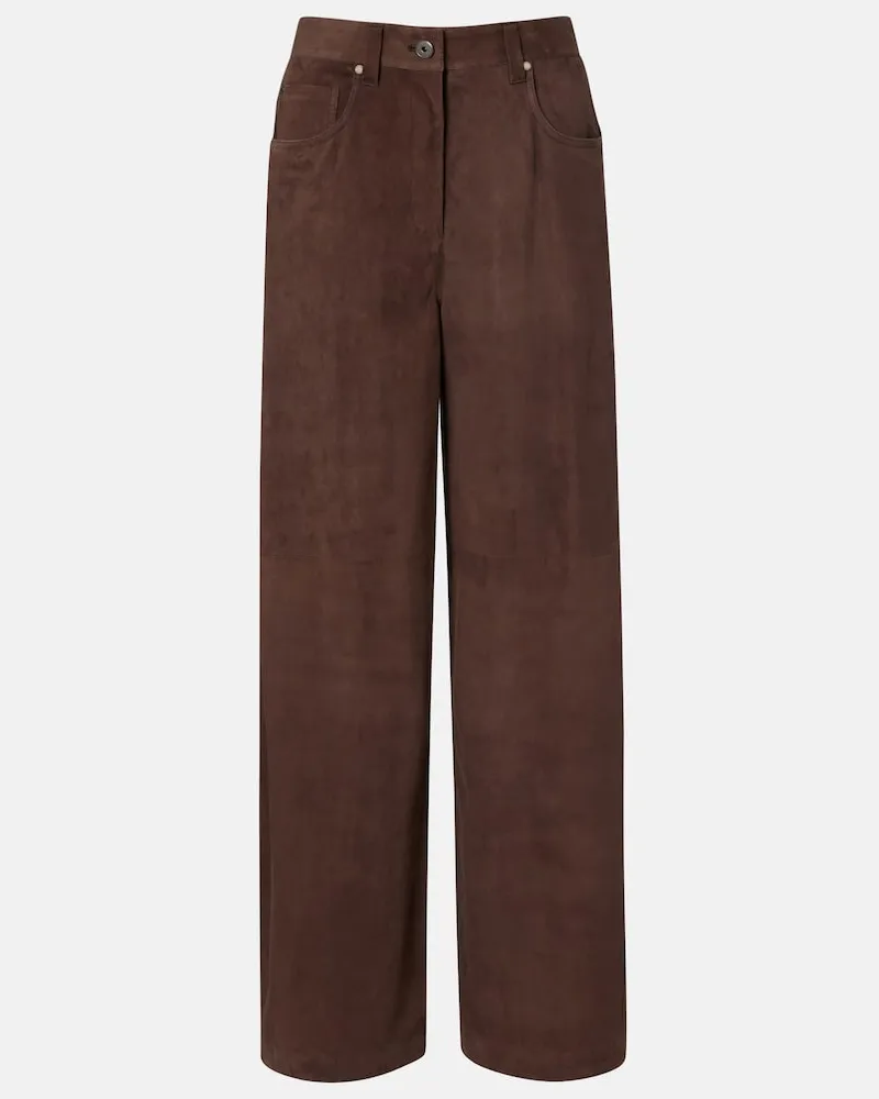 Brunello Cucinelli Weite Hose aus Veloursleder Braun
