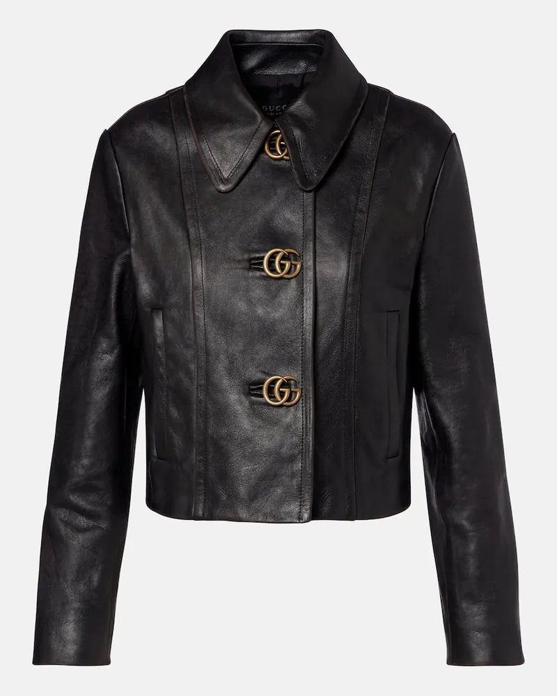 Gucci Jacke Double G aus Leder Schwarz