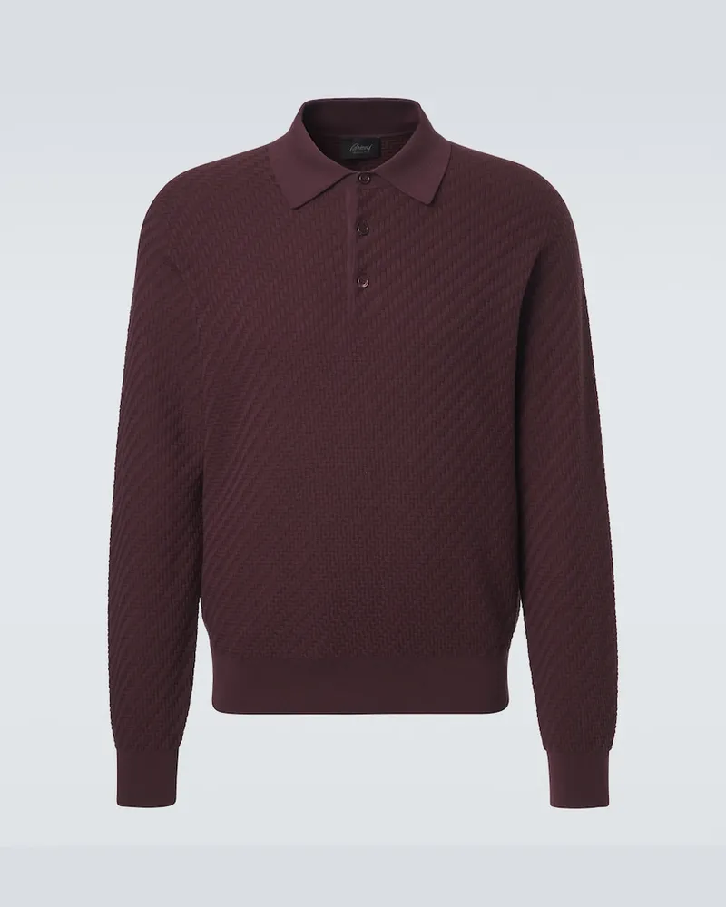 Brioni Polopullover aus Baumwolle, Seide und Kaschmir Burgunderrot