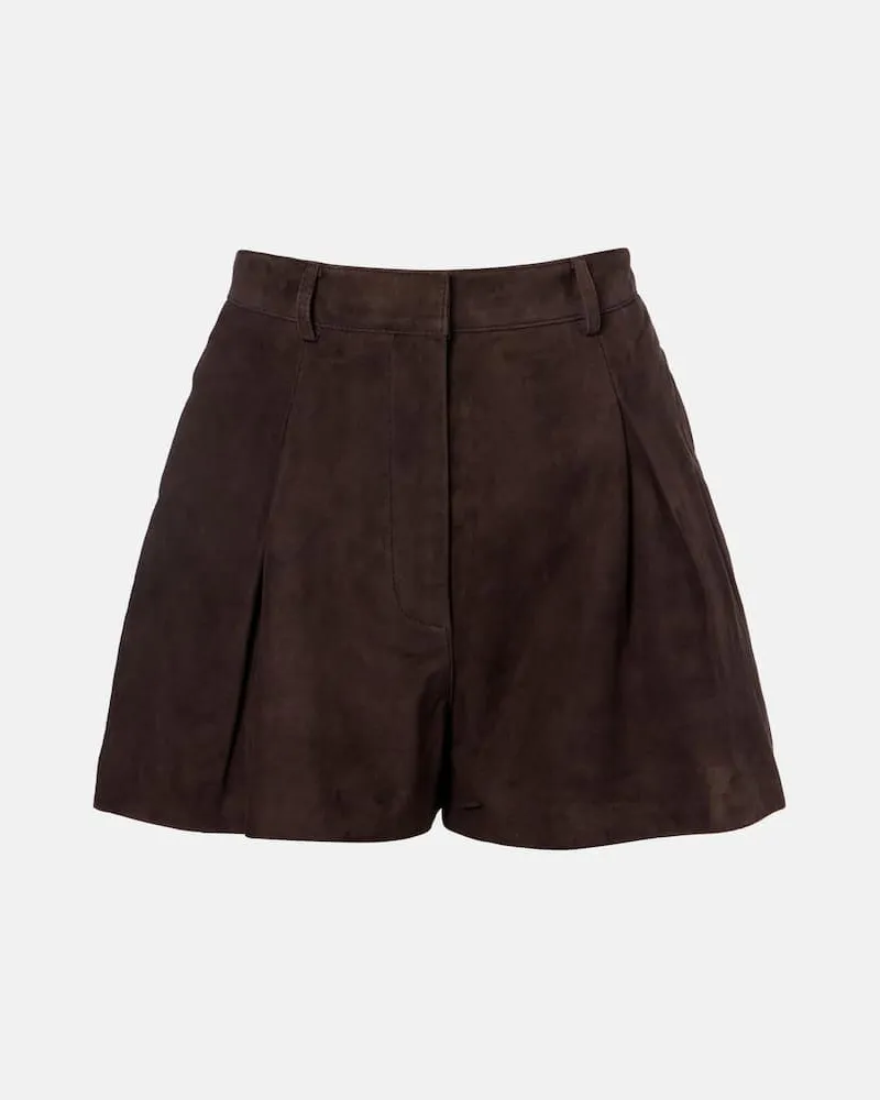 ROTATE Birger Christensen High-Rise Shorts aus Veloursleder Braun