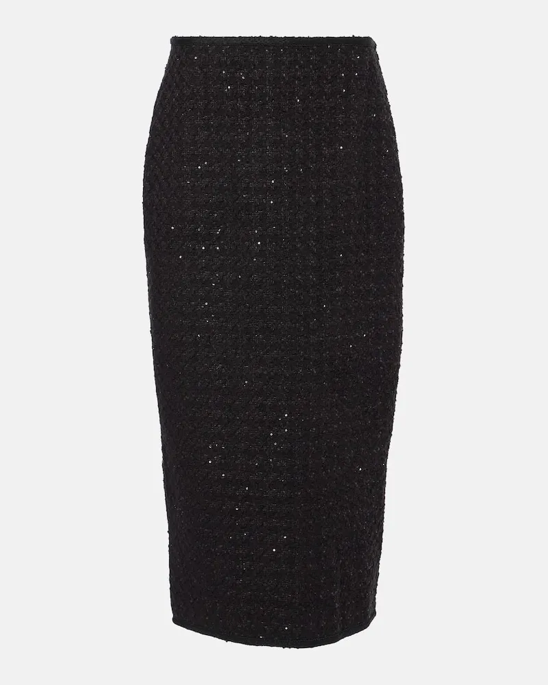 ROTATE Birger Christensen Maxirock aus Bouclé mit Pailletten Schwarz