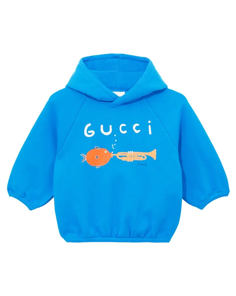 Gucci X Euan Roberts Baby Kapuzenjacke aus Baumwolle Blau