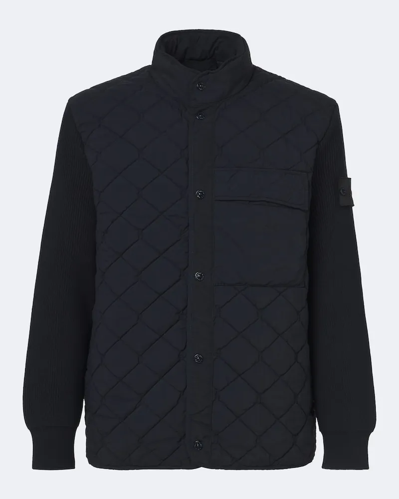Stone Island Wattierte Jacke Ghost aus Rippstrick Blau