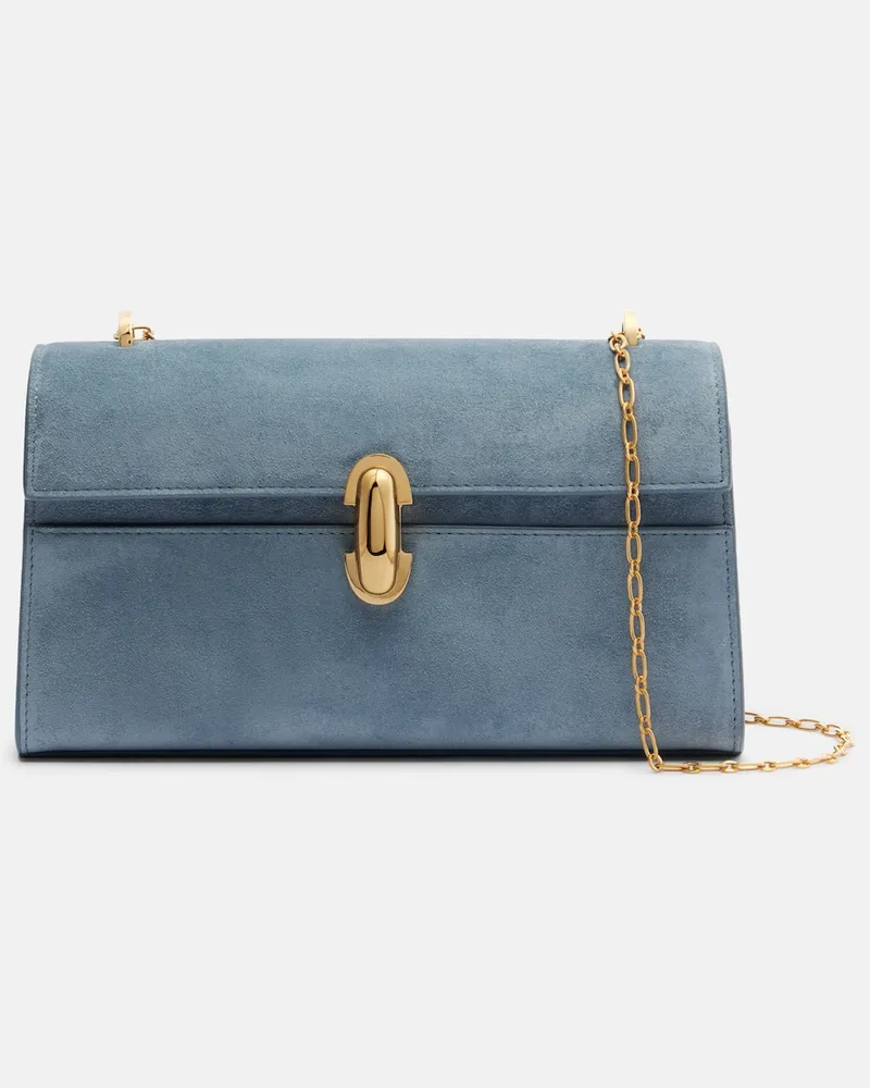 SAVETTE Schultertasche Symmetry Chain Mini aus Veloursleder Blau
