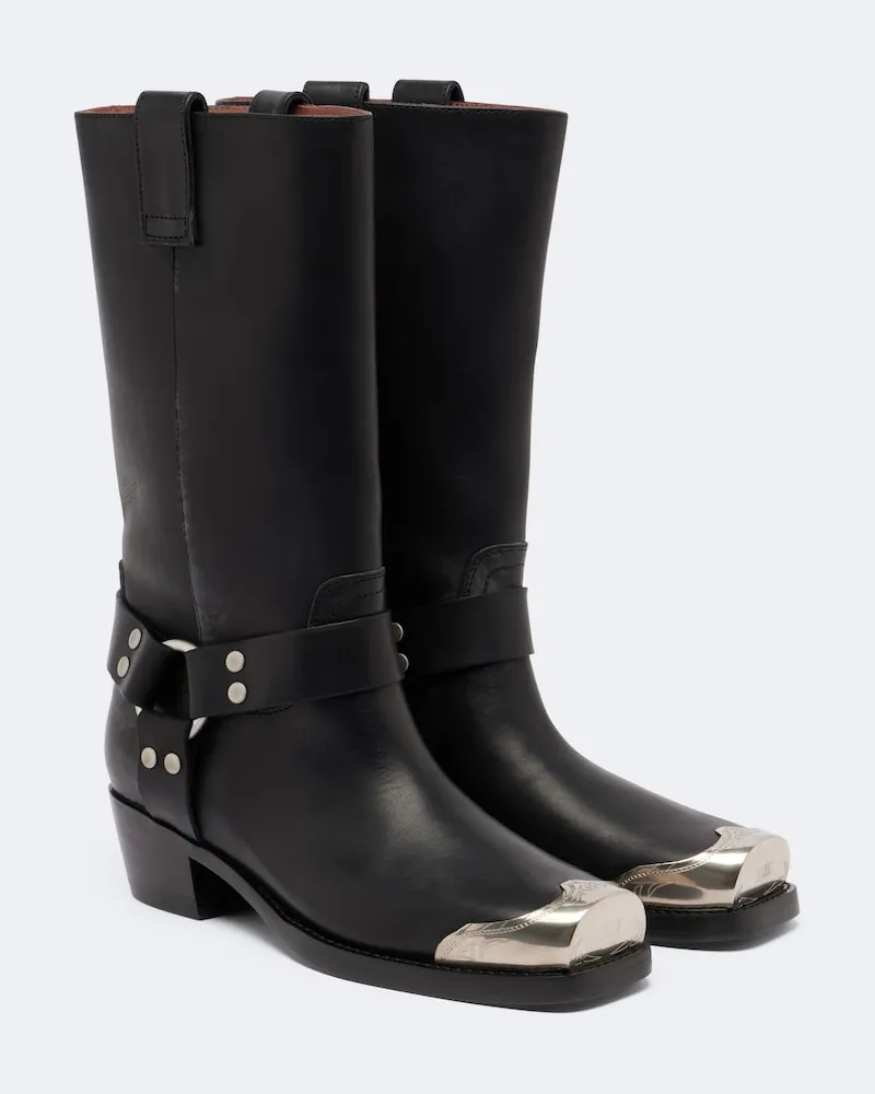 Paris Texas Verzierte Biker Boots Roxy aus Leder Schwarz