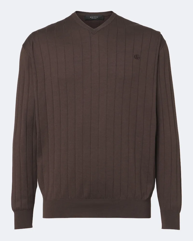 Gucci Pullover Double G aus Seide und Baumwolle Braun