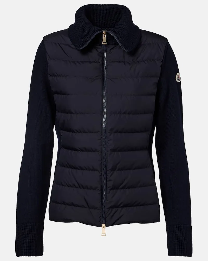 Moncler Wattierte Daunenjacke mit Schurwolle Blau
