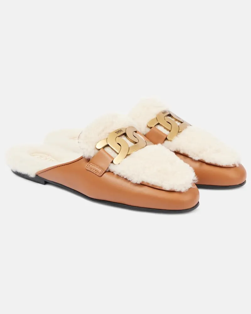 TOD'S Slippers Catena aus Shearling und Leder Neutral