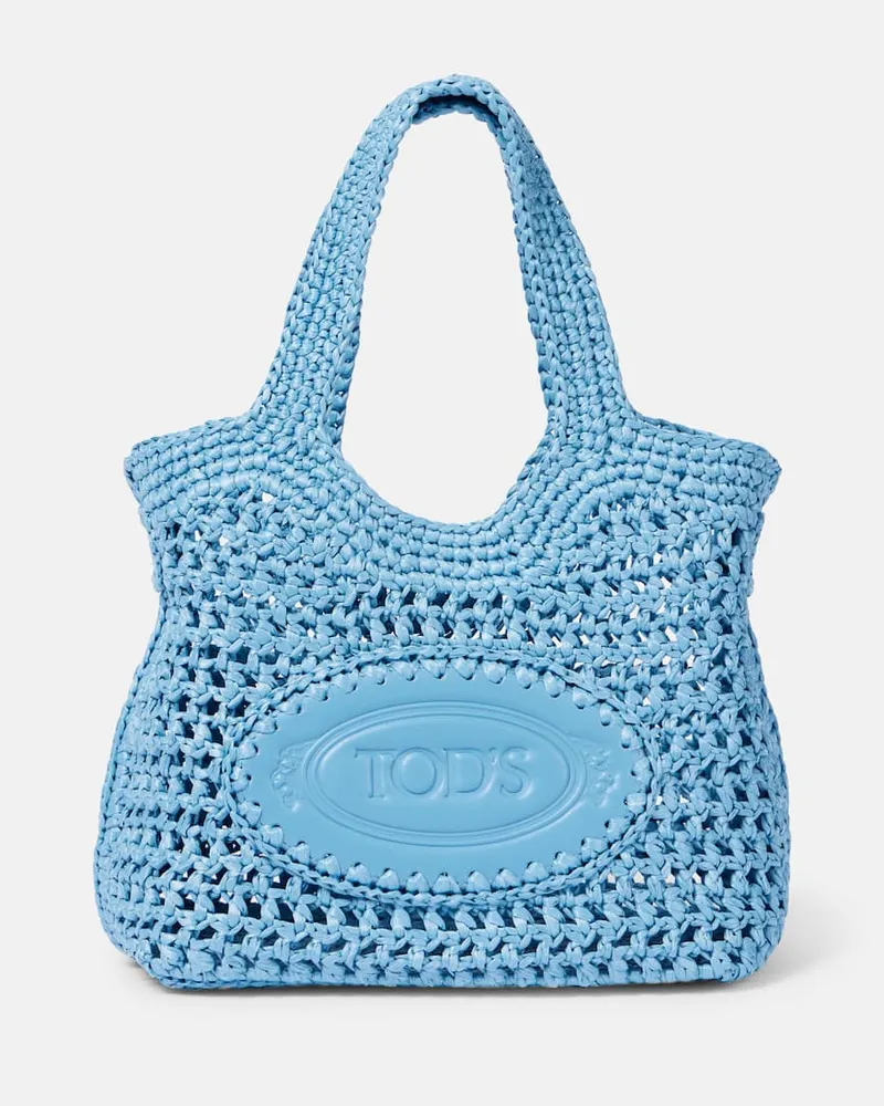 TOD'S Tote aus Raffiabast mit Leder Blau