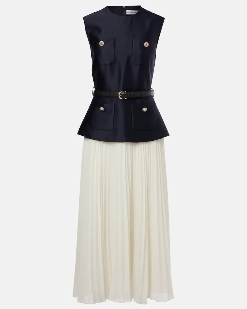Self-Portrait Midikleid aus Taft Blau